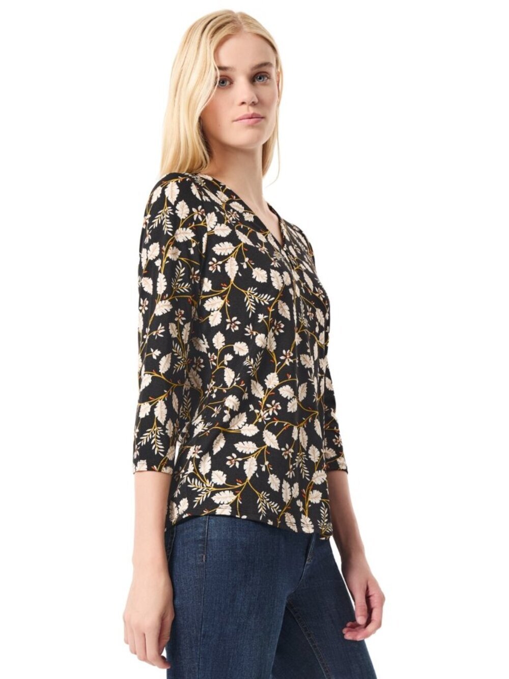 Jones New York Petite Floral Print Top Size PXL Black Peplum Blouse Work Office - Picture 5 of 7